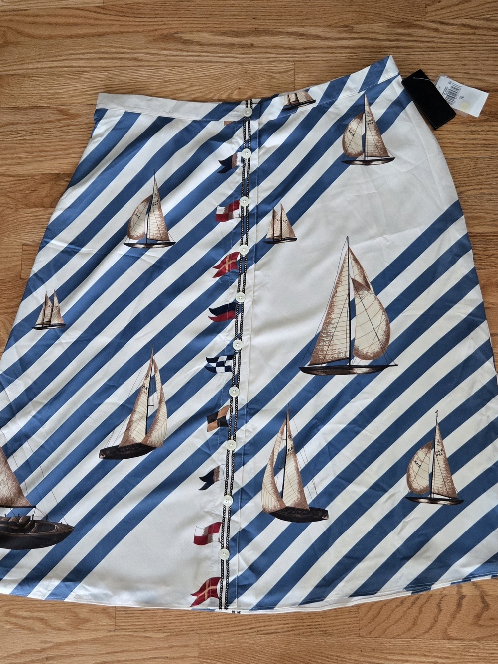 Lauren Ralph Lauren Sailboat Stripe Midi Skirt Nautical Sailboats - Picture 6 of 16
